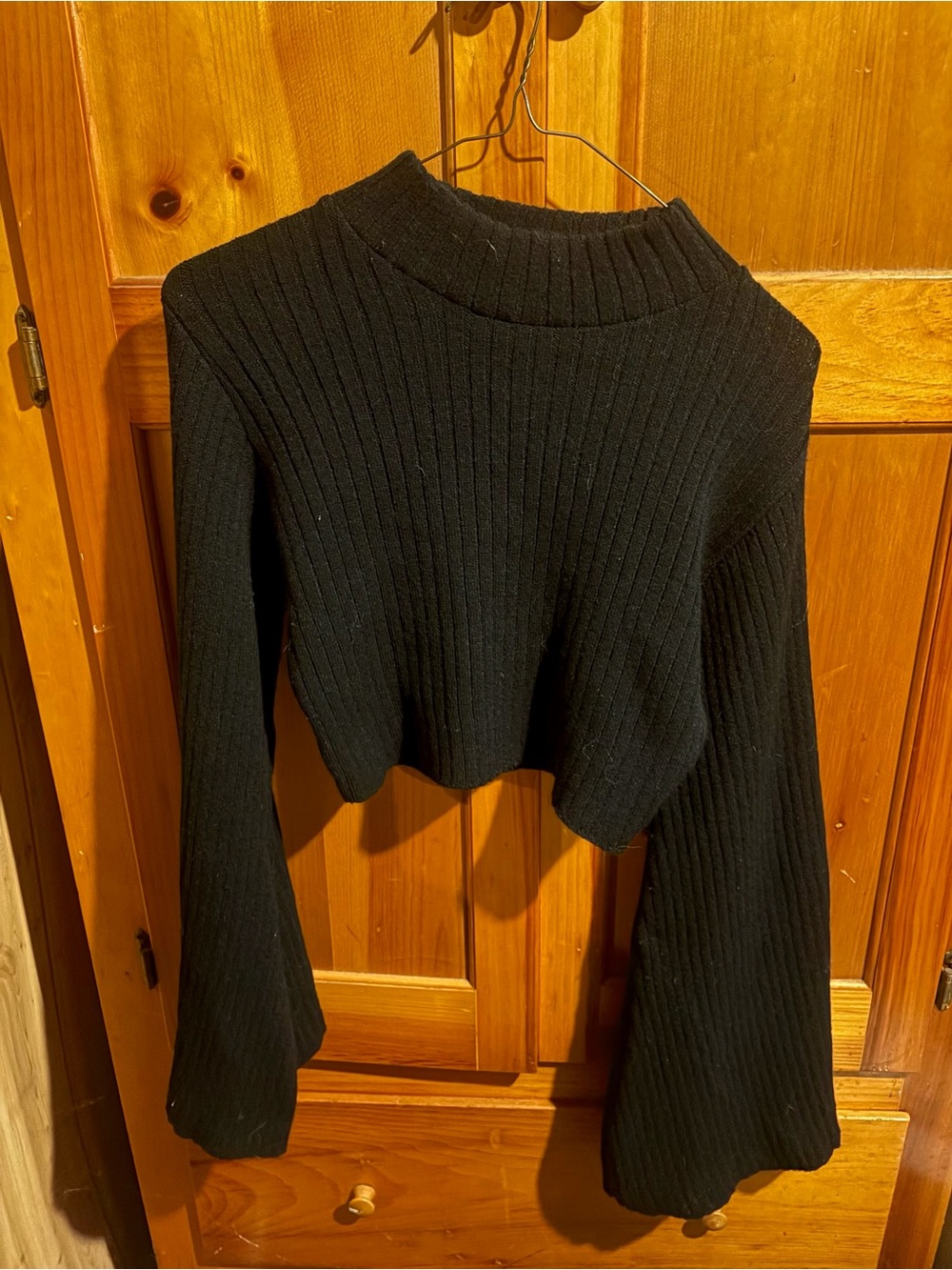 Cropped Black Ribbed Knit Sweater
